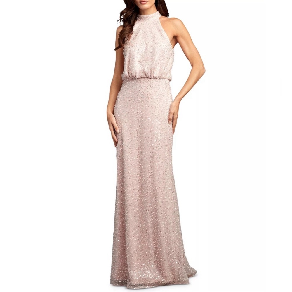 Tadashi Shoji Senna Embellished Halter Gown Rose Pink size 4
